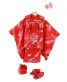 七五三 3歳女の子用被布[シンプルかわいい](被布・着物)赤地・毬に小さな梅と桜No.32H